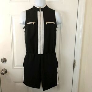 Metrostyle black and white zippered front romper